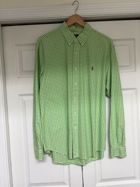 Ralph Lauren Light Green Gingham Button-Down Shirt